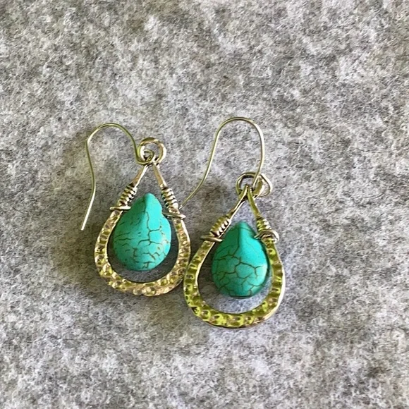 Silver and Turquoise Teardrop Earrings - Picture 4 of 5